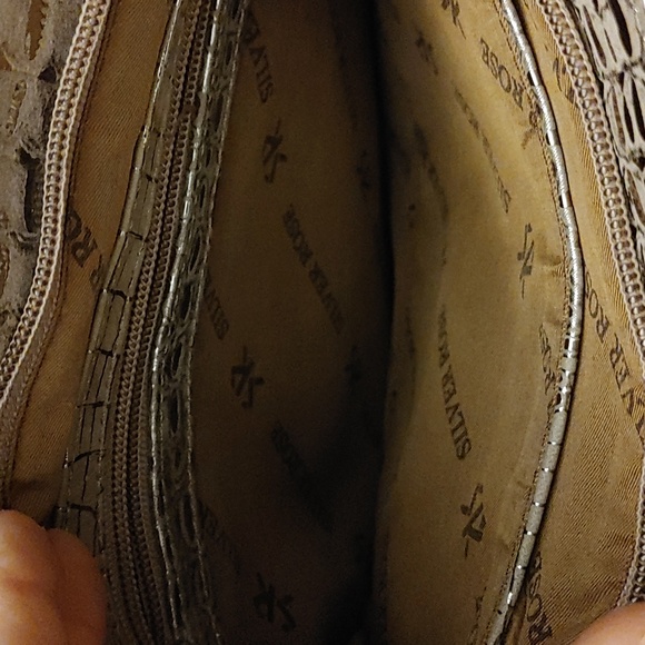 Ladies Silver Rose Cross Body Multi zippered Purse - Picture 3 of 8